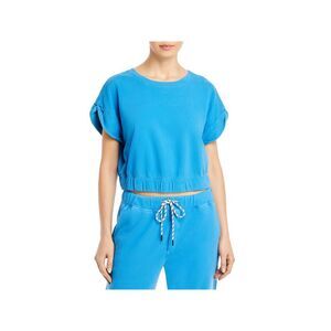 SPLITS 59 Womens Turquoise Stretch Short Sleeve Crew Neck Crop Top S